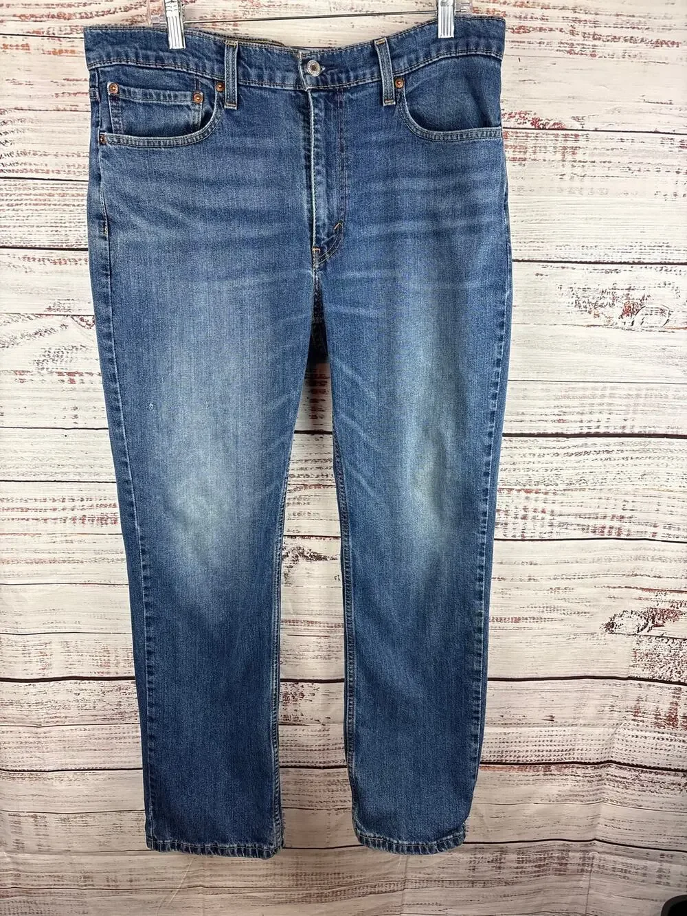 Levis 514 Straight Leg Blue Denim Jeans Work Distressed Relaxed Mens 36x30